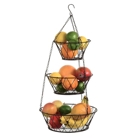 BLUE DONUTS Heavy Duty - 3 Tier Hanging Kitchen Bronze Fruit Basket BD3462528